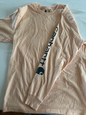 Carhartt Peach Long Sleeve Tee with Navy Sleeve Logo